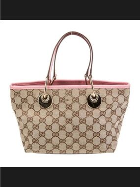 Gucci Monogram Ellipse mini Tote with Pink Trim, Horse Charm, Dusty & COA